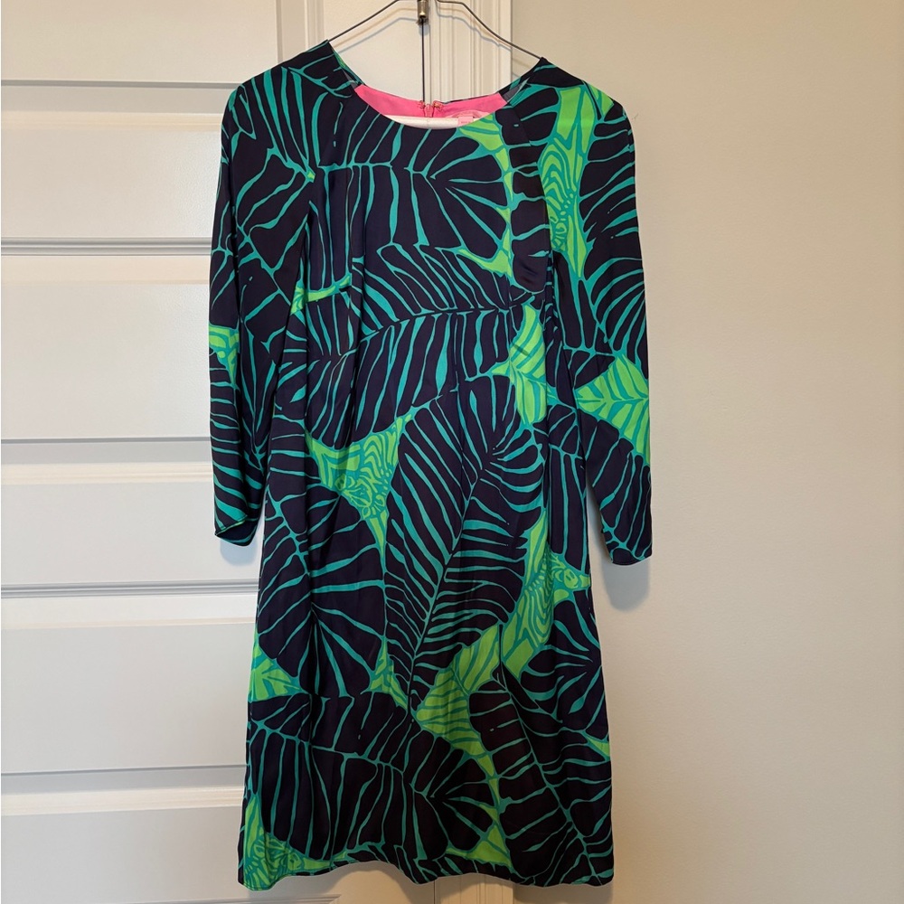 Lilly Pulitzer Navy Pal Leaf On Green Dress